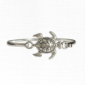 Sea Turtle Bracelet Silver Tone Hook Metal Wire Bangle Beach Tropical Nautical